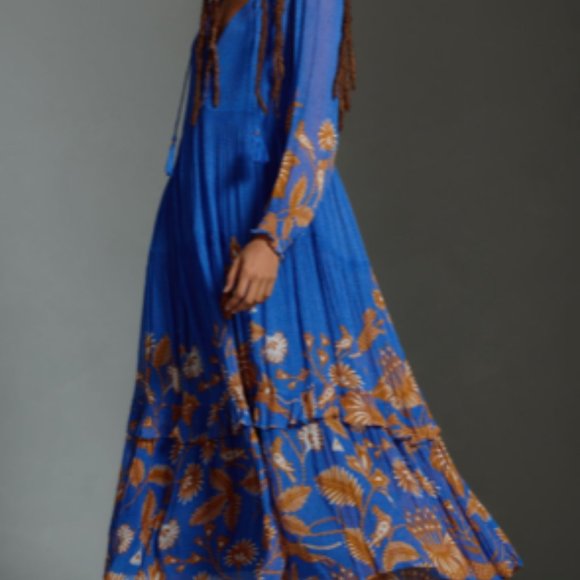 Anthropologie Printed Chiffon Dark Blue Marais Maxi Dress - Picture 3 of 3